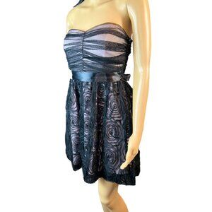 AUW Strapless Formal Dress with Black Tulle Rosette Overlay Size 5